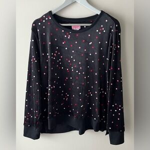 KATE SPADE Stretch Velour Black/Confetti Long Sleeve Crew Neck Loungewear Top-XL